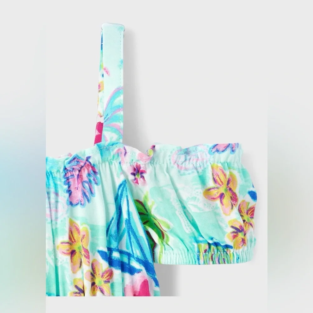Girls 5T Tropical Dress The Children’s Place Blue Floral Sundress Off Shoulder - Picture 4 of 13